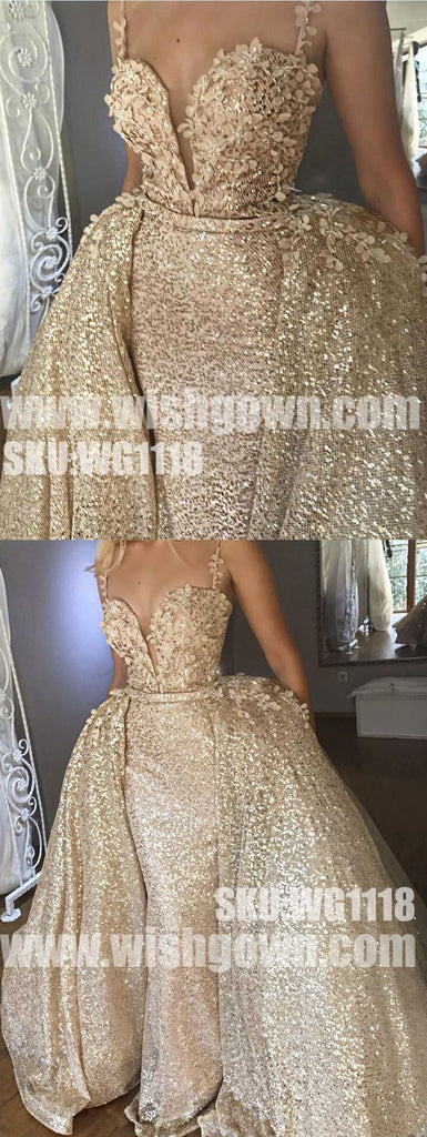 Affordable Spaghetti Strap Sparkle Sexy Popular Long Evening Prom Dresses, WG1118 - Wish Gown