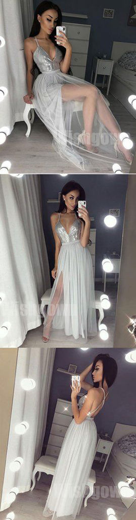 Popular Backless Sequin Top Formal Sexy Cheap Long Prom Dresses, WG1069