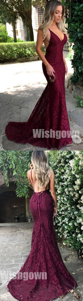 Sexy Mermaid Lace Open Back Online Cheap Long Prom Dresses, WG1053