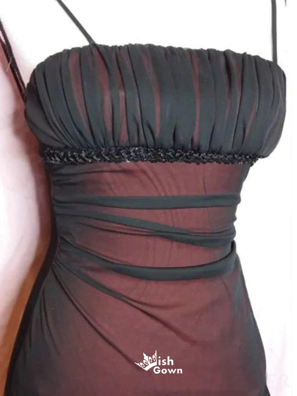 Simple Black Red Sheath Spaghetti Straps High Slit Long Evening Prom Dresses, WGP244