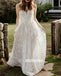 Elegant Open Back Spaghetti Strap Applique Long Wedding Dresses WDH004