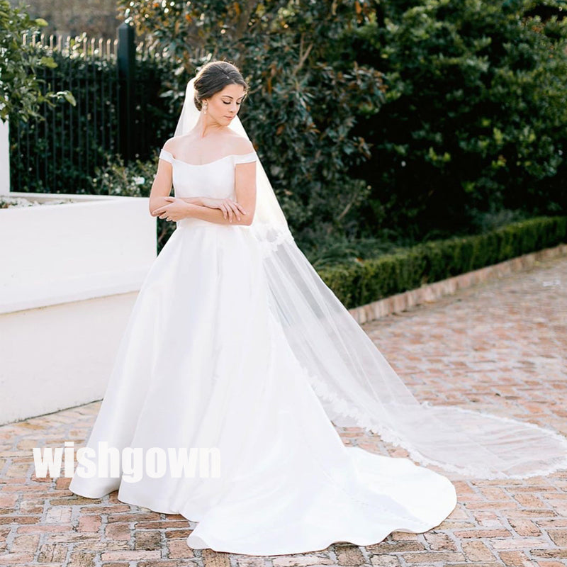 Elegant Off-the-shoulder A-line Long Wedding Dresses WDH038