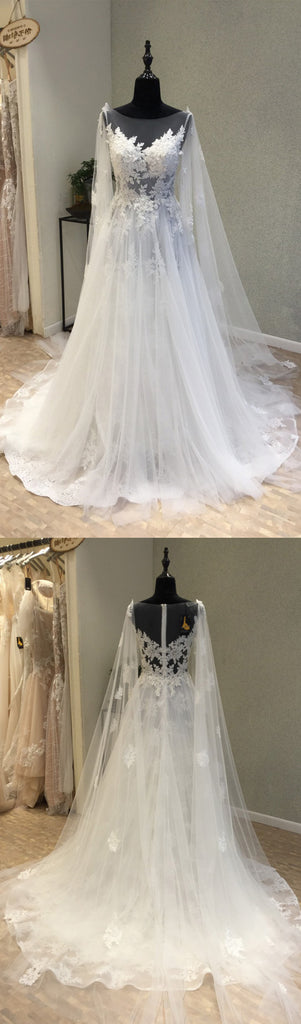 Affordable Tulle Applique Charming Long Brides Wedding Dresses, WG1218 - Wish Gown
