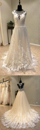 Cap Sleeves Lace On Sale Formal Bridal Long Wedding Dress, WG1201 - Wish Gown
