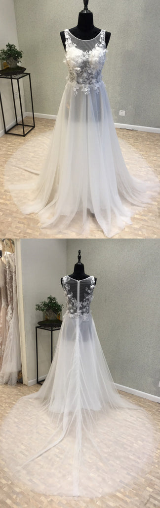 Beautiful Sexy Seen Through Beach Long Bridal Wedding Dress, WG1214 - Wish Gown