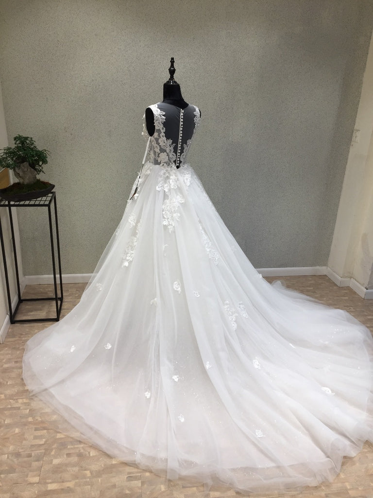 On Sale Tulle Applique Formal Cheap Bridal Long Wedding Dress, WG1203