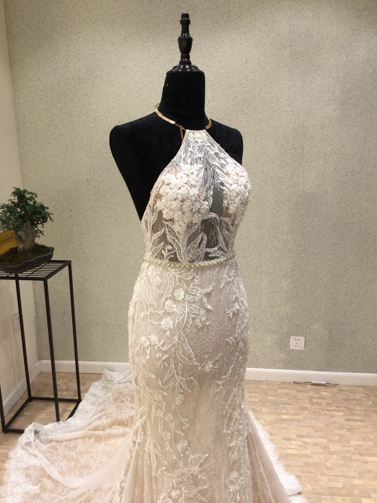Affordable Unique Haler Mermaid Open Back Long Cheap Wedding Dress, WG686 - Wish Gown