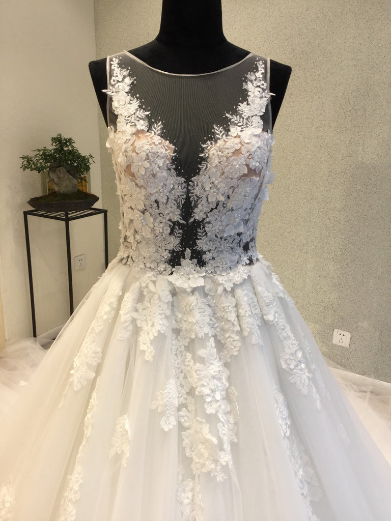 Beautiful Unique Sexy Tulle Applique Gorgeous Bridal Long Wedding Dress, WG1202 - Wish Gown