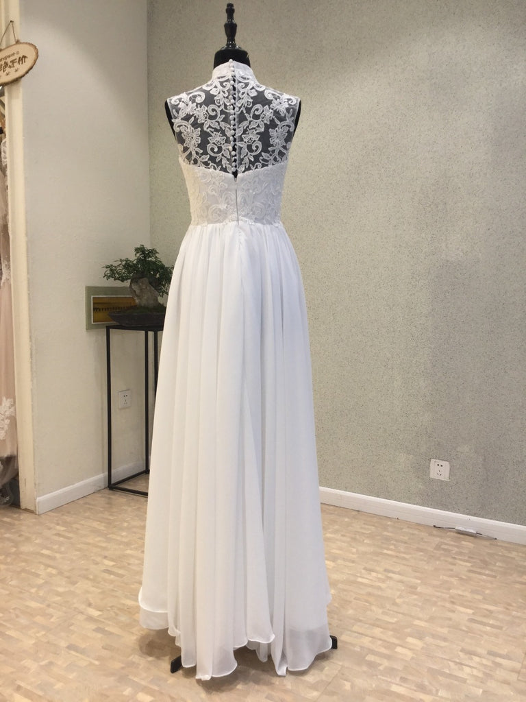 Simple High Neck Cheap Bridal Long Beach Wedding Dresses, WG1241