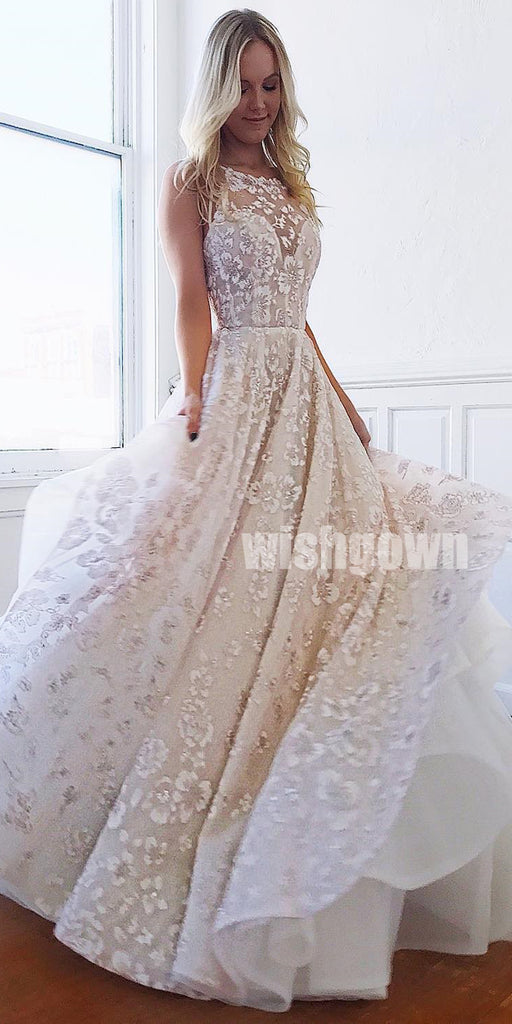 A-line Unique Applique Charming Long Wedding Dresses YH1113