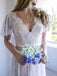 Short Sleeves Lace V Neck A Line Formal Bridal Long Wedding Dresses, STZ311