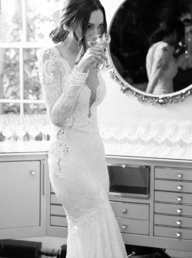 Long Sleeves V Neck Lace Charming Affordable Mermaid Long Wedding Dresses, WG674