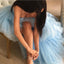 Sweetheart Blue Tulle High Low Prom Wedding Dresses with Long Train, STZ319