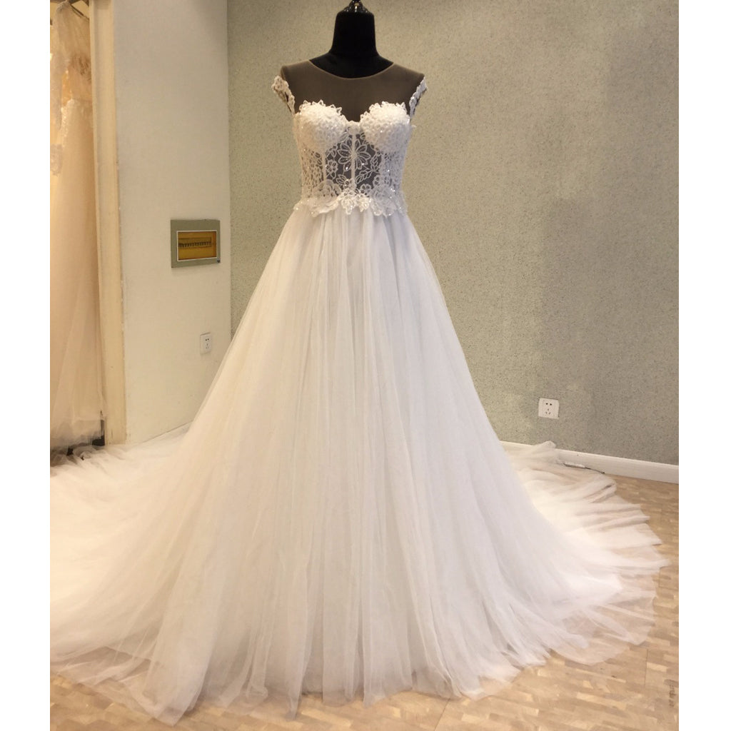 Cap Sleeves Formal Online Inexpensive Long Wedding Dress for Brides, WG1210 - Wish Gown