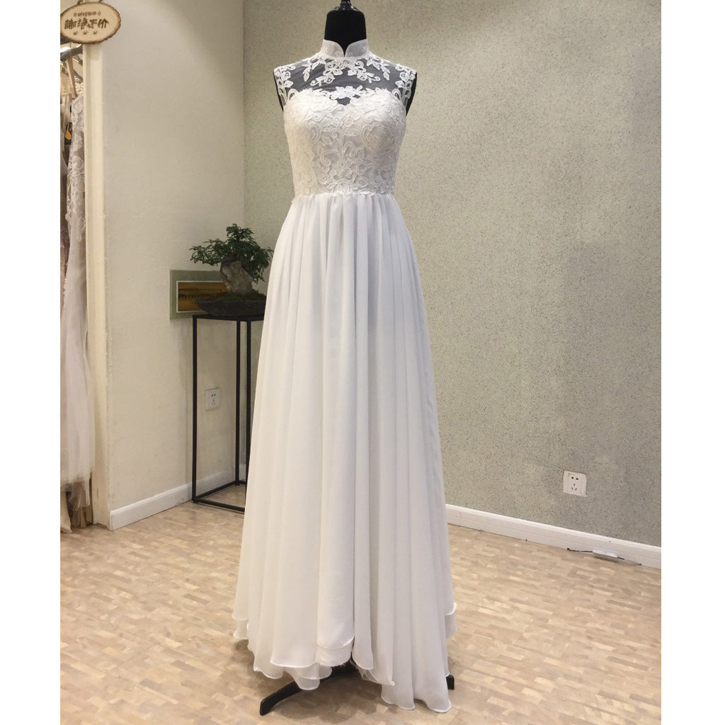 Simple High Neck Cheap Bridal Long Beach Wedding Dresses, WG1241