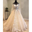 Long Sleeves Tulle Applique Charming Long V Back Bridal Wedding Dress, WG679