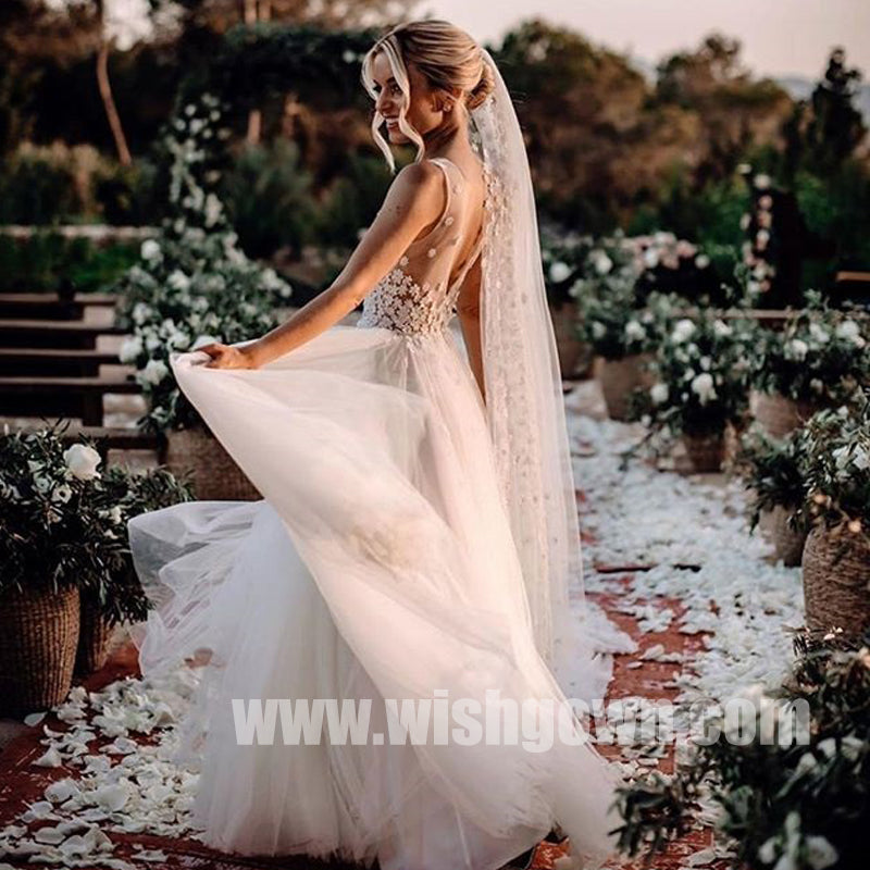 Lace Popular V-neck Long Cheap Online Bridal Wedding Dress, YH1125